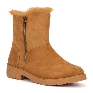 Olivia Miller Rosemary Faux Fur Tan Ankle Boots
